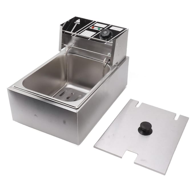 Friteuse électrique à immersion électrique 6 L en acier inoxydable, monocylindre et tamis unique argenté