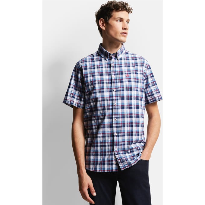 Bugatti Herren Shirt met korte mouwen en geruit motief