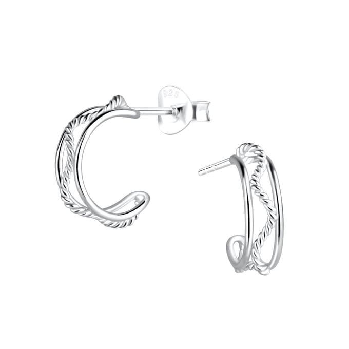 Joy|S - Zilveren oorbellen - oorringen stud - 12 mm / 5 mm - wave twisted
