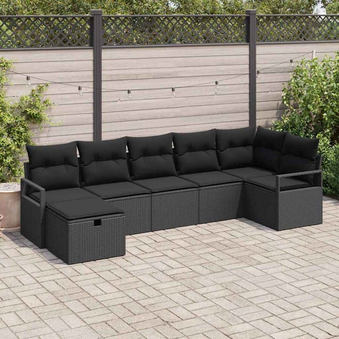 vidaXL Bankstel 7 st Zwart poly rattan