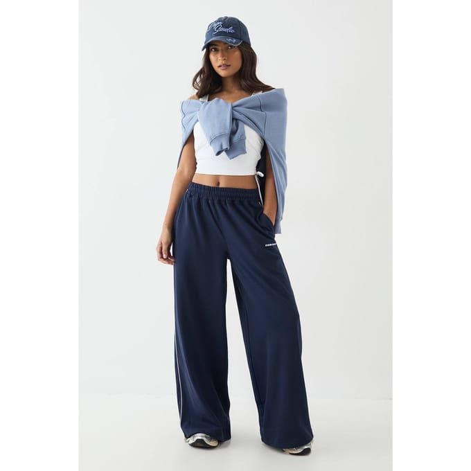 Dames DSGN Studio Joggingbroek met Paspeldetail Middelhoge Taille en Togglesluiting | Marineblauw | Maat: Medium