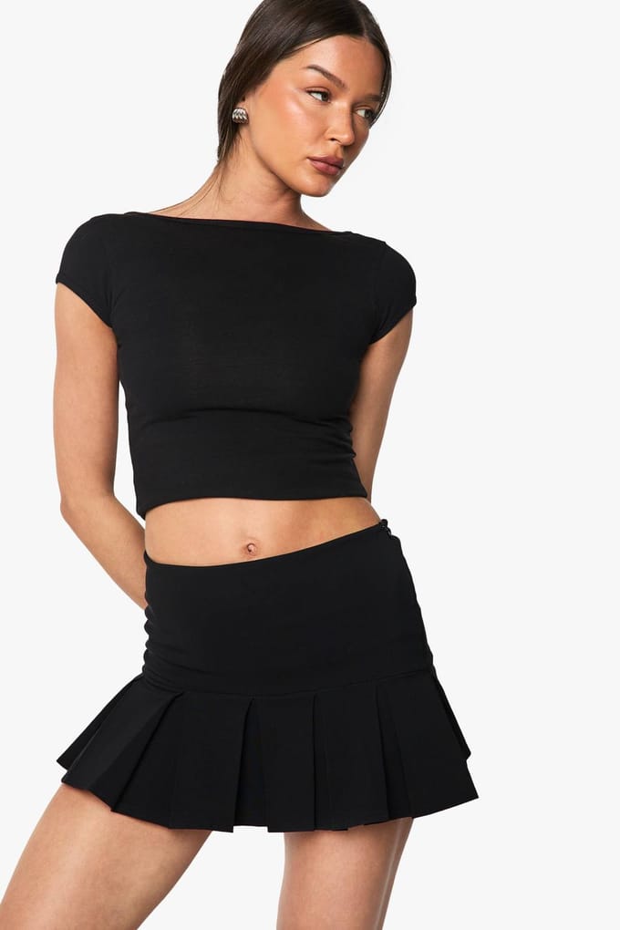 boohoo Dames Plisse Tennis Skort | Zwart | Maat: 42