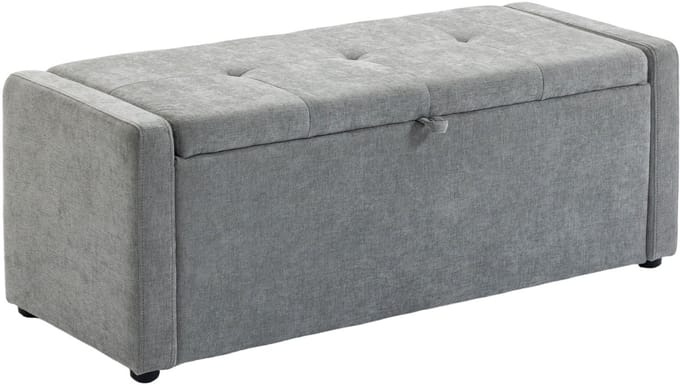 HOMCOM-Opbergpoef-Linnen (100% polyester), Schuim-122 x 48 x 44 cm-Lichtgrijs