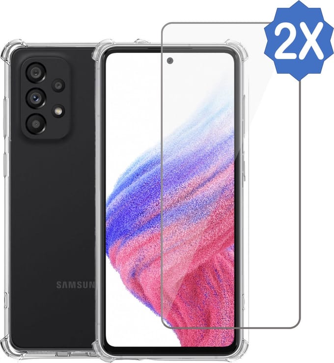 Geschikt voor Samsung A53 5G Hoesje + 2x Screenprotector – Gehard Glas Cover – Shock Proof Case – Transparant