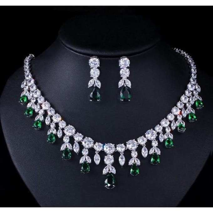 Luxe 925 Sterling Zilver Saffier Smaragd Topaas Edelsteen Geboortesteen Ketting/Oorbellen Bruidssieraden Sets 45 cm groen