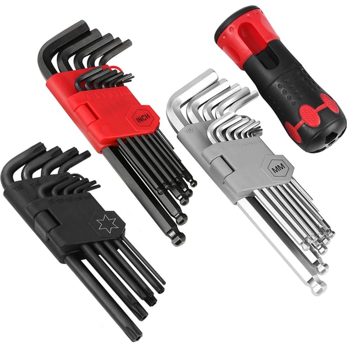36 STUKS Inbussleutelset Lange Arm Kogelkop Zeskantsleutel Dopkop Schroefsleutel Meerdere Maten Intern 36 PCS gray