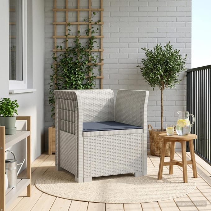 vidaXL - Eén-zits - Fauteuil - met - Kussen - Rieten - Look - PP - Wit