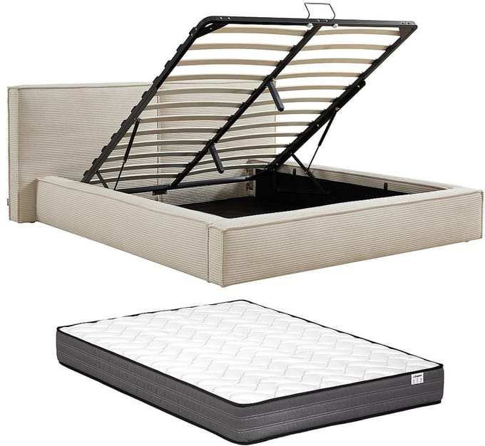 Vente-unique Bed met opbergruimte fluweel beige 160 x 200 cm