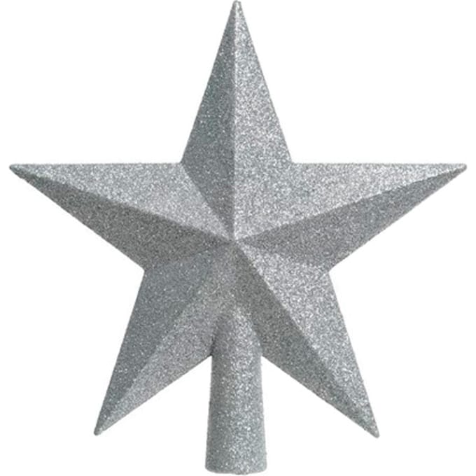 Decoris kerstboom piek - ster vorm - zilver - glitter - 19 cm - kunststof - kerstpiek