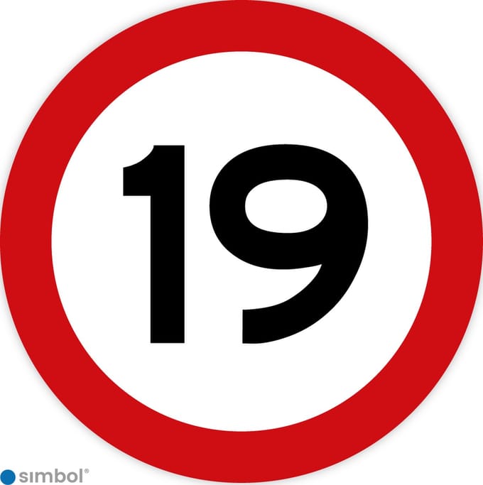 Simbol - Stickers 19 km - Maximaal 19 km/u - Duurzame Kwaliteit - Formaat ø 15 cm.
