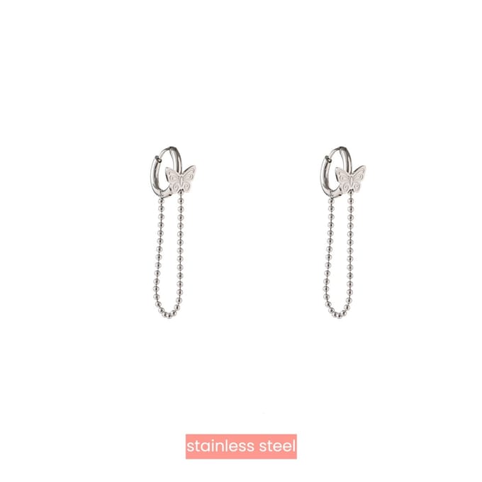 Go Dutch Label Oorknoppen Butterfly Hoop Chain Zilver