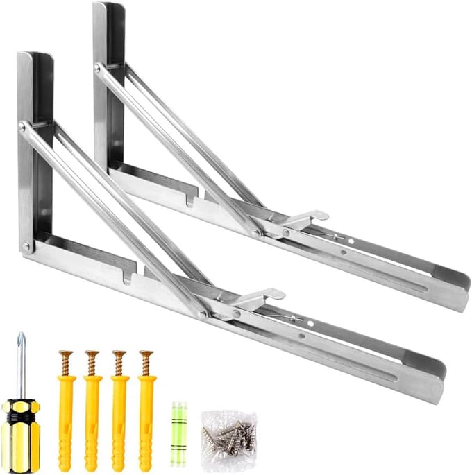 2x Zware Opvouwbare Planksteunen Zilver - 14 Inch Wandmontage Tafelonderstel