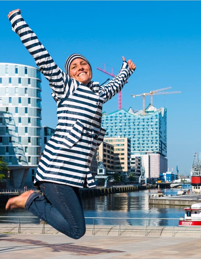 Donkerblauw met wit gestreepte dames regenjas / parka HafenCity® S