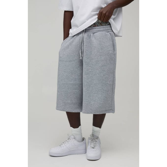 Printed Double Waistband Jersey Bermuda Jort | Grey Marl | Size Medium