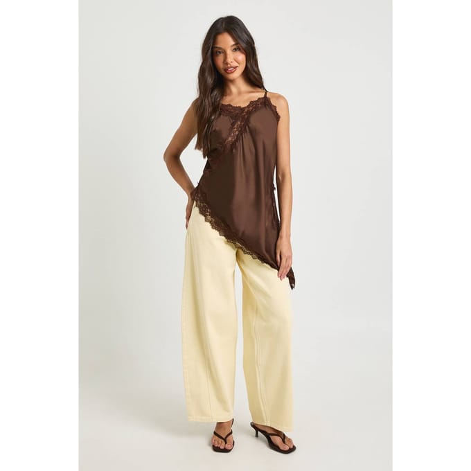 boohoo Dames Satijn Kant Verlengde Cami | Chocolate | Maat: 6