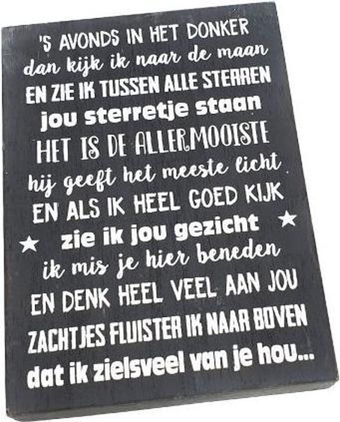 Tekstblok 's avonds in het donker, jouw sterretje staan - 18x25cm