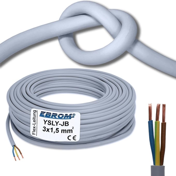 Zeer Flexibele Installatiekabel 5 Meter 3-aderig 1,5 mm² Grijs YSLY-JB