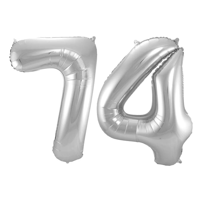 Folieballon 74 jaar - Zilver - 86 cm