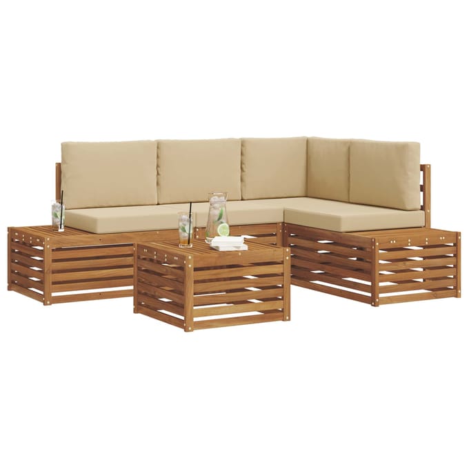vidaXL - 5 - st - Buiten - bank - set - Massief - Acacia - Hout - en - Polyester