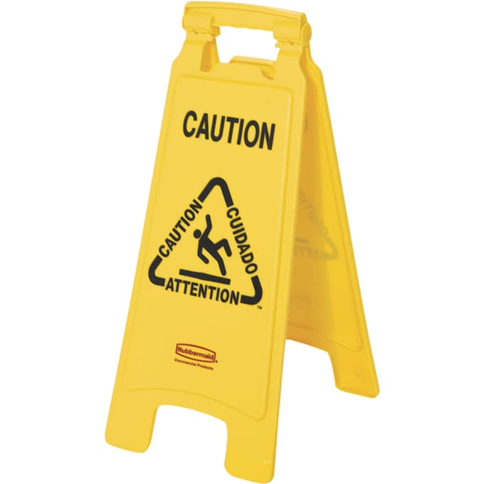 Waarschuwingsbord rubbermaid tweezijdig meertalig 64cm geel