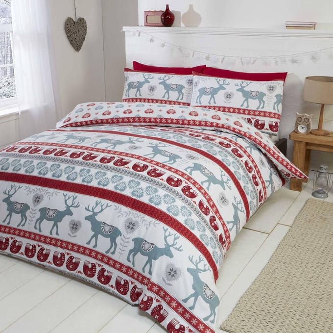 100% geborsteld katoen flanel dekbedovertrek en 2 kussensloop beddengoed set rood/veelkleurig, kingsize