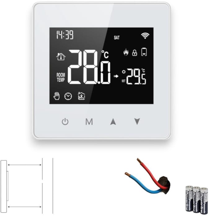 Thermostaat | Zigbee opbouw touchscreen voor CV aan/uit | Tuya Smart Life, Alexa & Google Home | Programmeerbaar | Wit