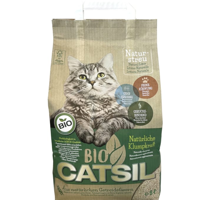Dubbelpak: 2x 8 liter organische kattenbakvulling op basis van granen Catsil