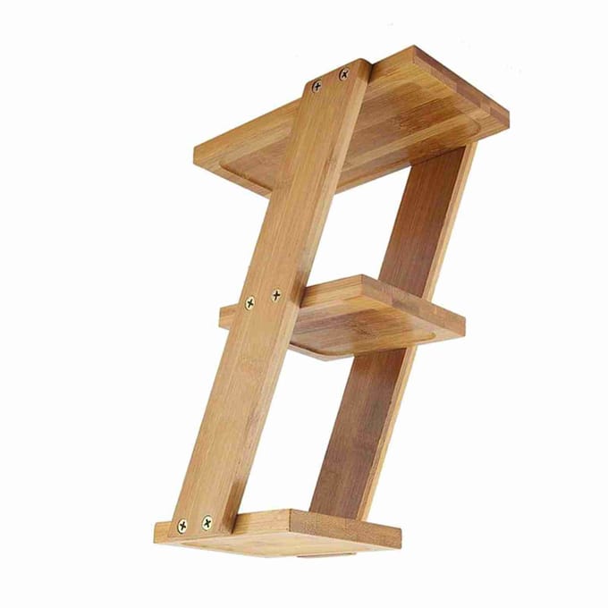 3 Lagen Bamboe Desktop Potplanten Bloemenhouder Opbergrek Plank zwart