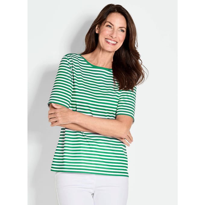 Gestreept shirt van viscose-jersey - groen / wit / gestreept - Gr. 40 van Goldner Fashion