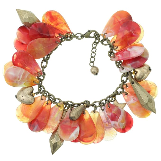 Behave - Bedelarmband oranje sterren hartjes - boho zomerstijl 18 cm