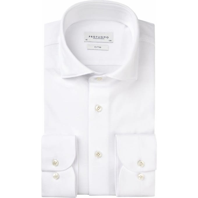 Profuomo slim fit heren overhemd - jersey - wit - Strijkvriendelijk - Boordmaat: 37