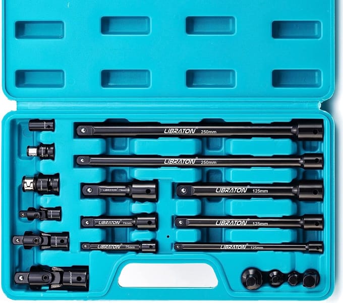 Verlengset voor steeksleutels en socketadapters, 18-delig, universele verbindingen, professionele accessoires