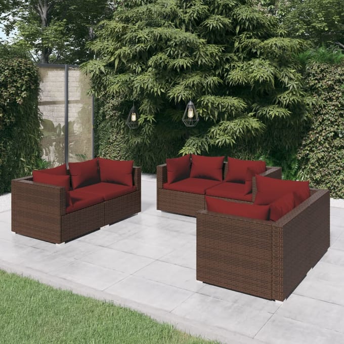 vidaXL - 6-delige - Loungeset - met - kussens - poly - rattan - bruin