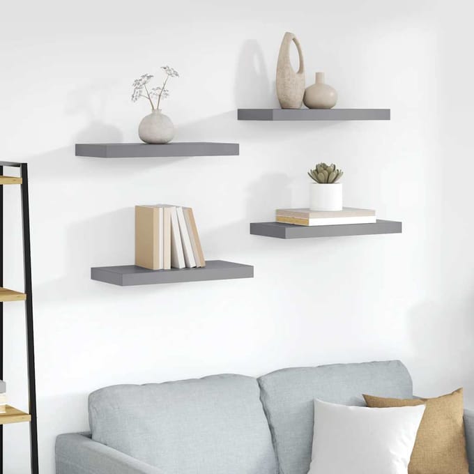 vidaXL - Wandschappen - zwevend - 4 - st - 50x23,5x3,8 - cm - MDF - grijs