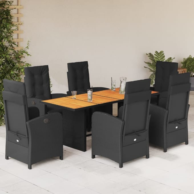 vidaXL - 7-delige - Tuinset - met - kussens - poly - rattan - zwart