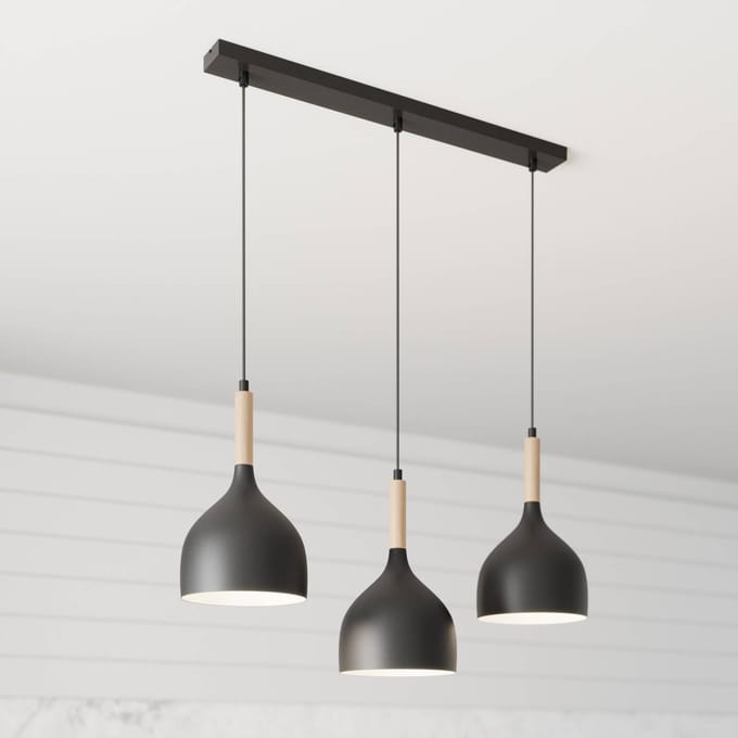 Luminex Hanglamp Noak 3-lichts lang zwart/hout naturel