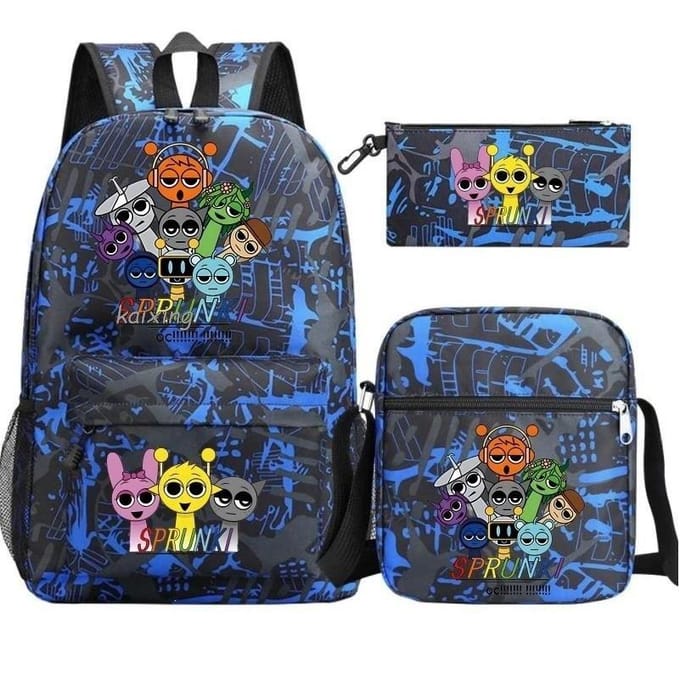 Grote schooltas met schouderband; studenten etui set van drie delen Three-piece set