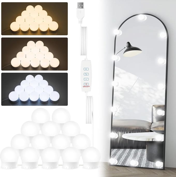 Dimbare Led-Spiegellamp met 14 Gloeilampen en 3 Kleuren Make-up Verlichting voor Kaptafel