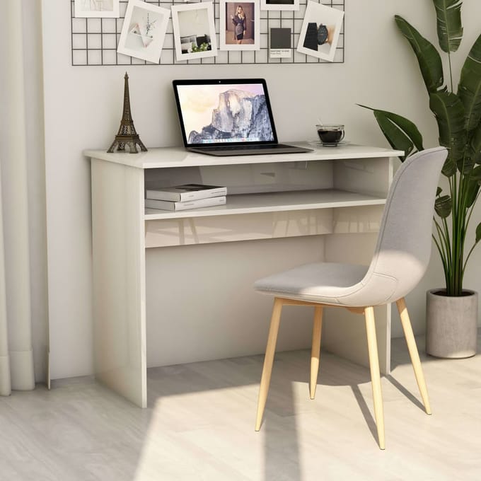 vidaXL - Bureau - 90x50x74 - cm - bewerkt - hout - hoogglans - wit