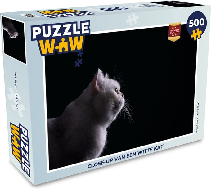 Puzzel Close-up van een witte kat - Legpuzzel - Puzzel 500 stukjes