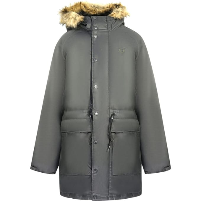 Fred Perry gewatteerde gewaxte katoenen zwarte parka met capuchon