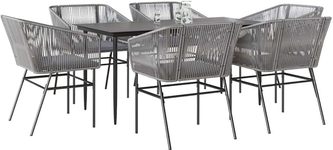 vidaXL - 7-delige - Tuinset - met - kussens - poly - rattan - glas - grijs