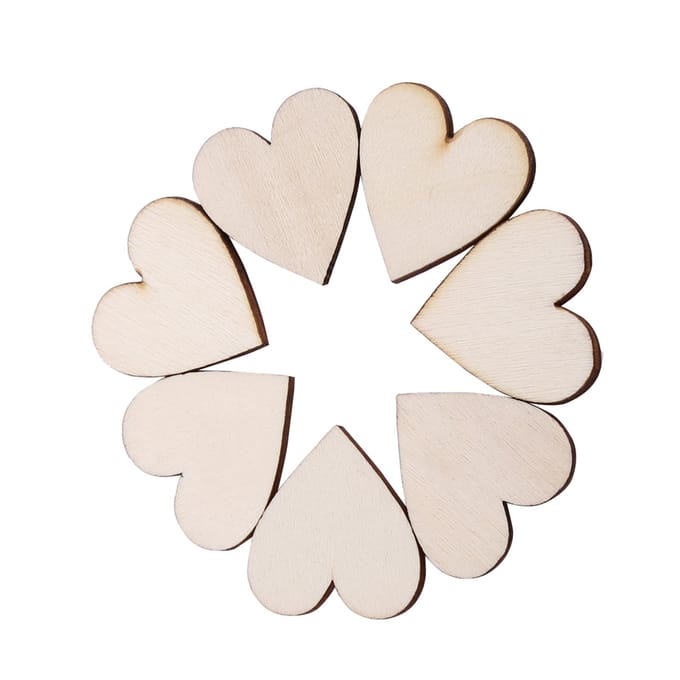 Liefdeshartvormige houten versiering voor bruiloften, plaquettes en ornamenten(30mm 50 stuks) beige