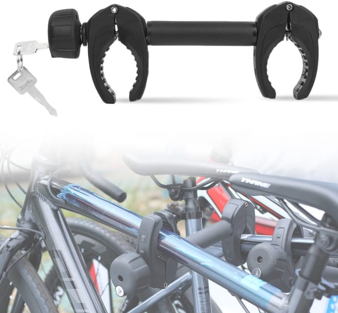 Zwarte Dubbele Framehouder Fietsendrager Afsluitbaar – 32 cm – Tussen 2 Fietsen – Universele Fietsklem Caravan & Camper