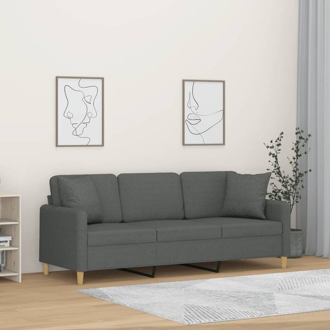 vidaXL - Driezitsbank - met - sierkussens - 180 - cm - stof - donkergrijs