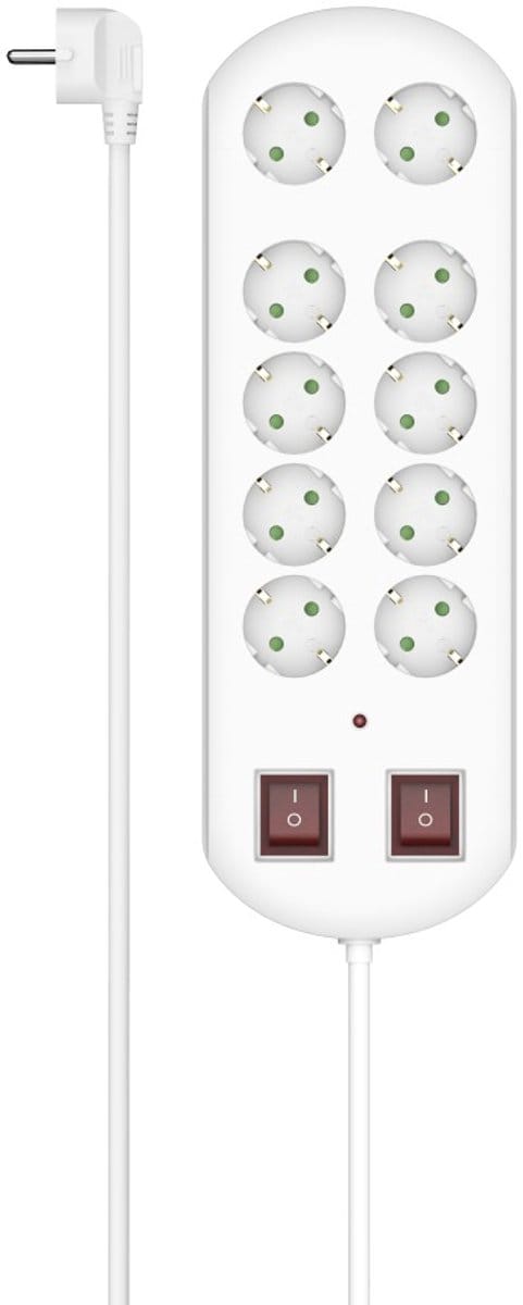 Hama Stekkerdoos met schakelaar - 10-voudig - 2m kabel - met overspanningsbeveiliging - Wit
