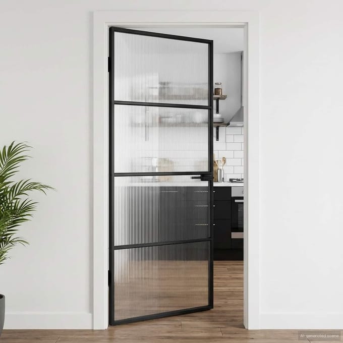 Moderne Binnendeur - Privacy Deur - Ruimtes Scheiden - Veiligheidsglas Frame - 76 x 201 cm - Zwart