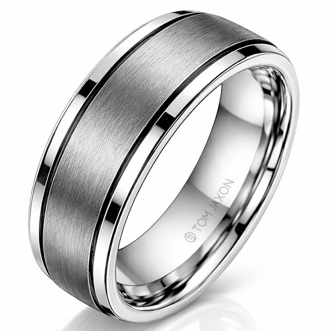 Tom Jaxon heren ring Wolfraam Zwarte Groef Mat en Glans-18mm