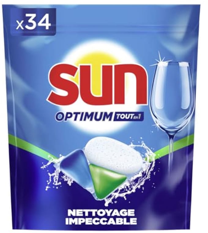 SUN - Optimum All-in-1 dishwasher tablets - 34 capsules - Regular - impeccable cleaning and radiant shine - tablets with degreasing effect