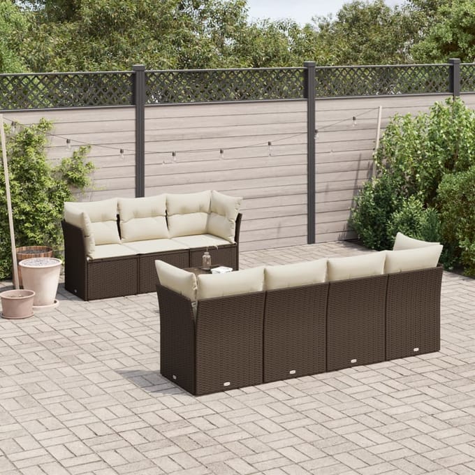 vidaXL - 8-delige - Loungeset - met - kussens - poly - rattan - bruin